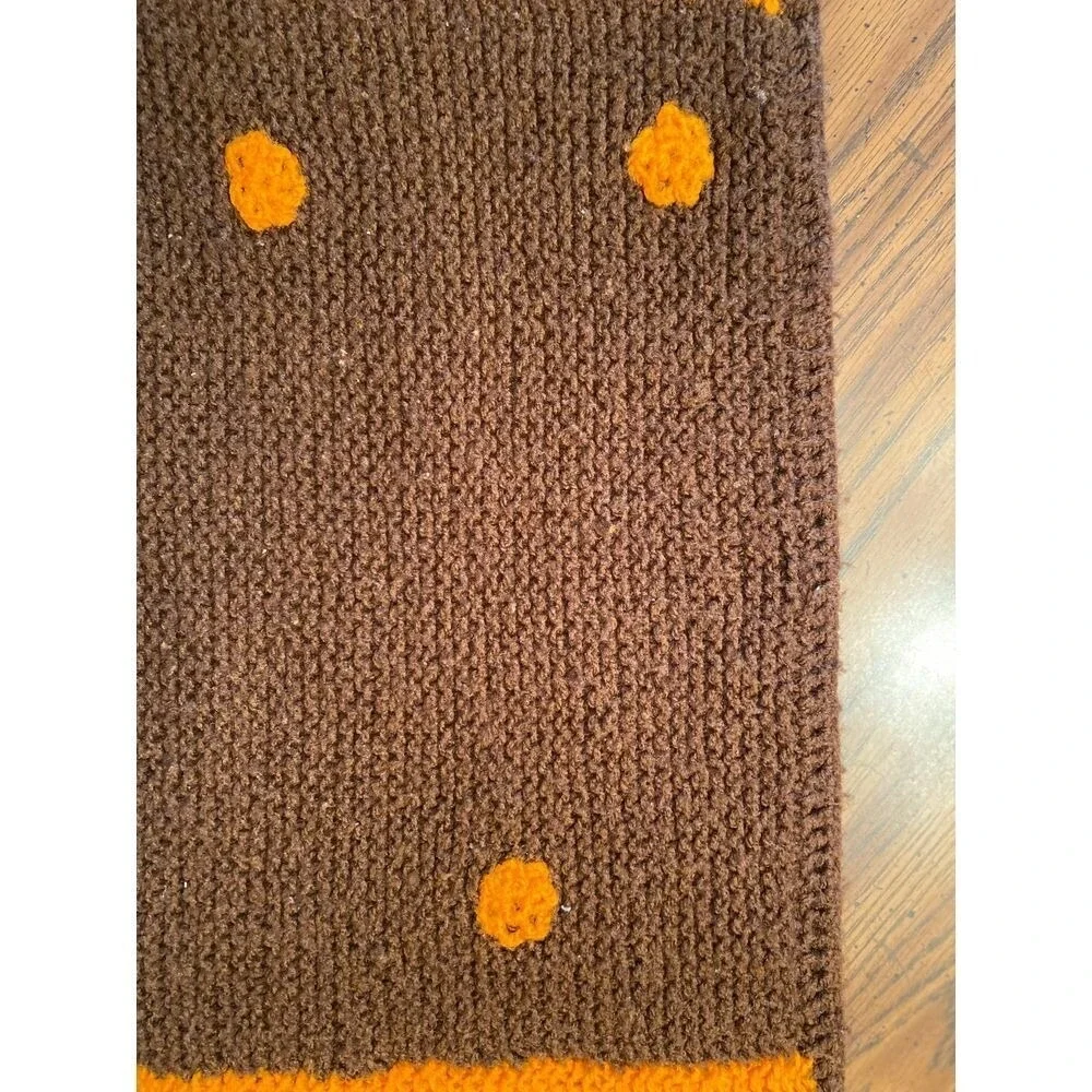 Handmade Knit Orange‎ Brown Throw Blanket with Polka Dot Design Home Decor